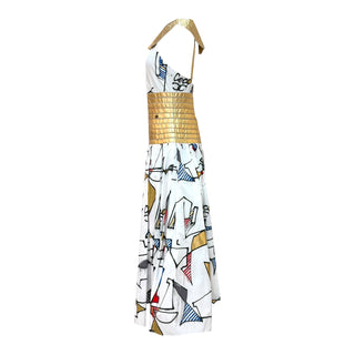 Chanel Métiers d’Art 2018/19 Egyptian-Inspired Cotton Dress with Gold Leather Corset Detail