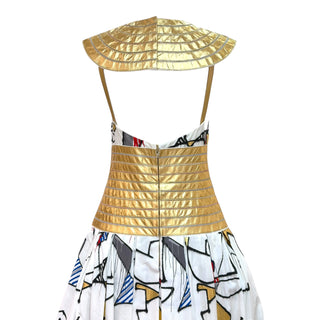 Chanel Métiers d’Art 2018/19 Egyptian-Inspired Cotton Dress with Gold Leather Corset Detail