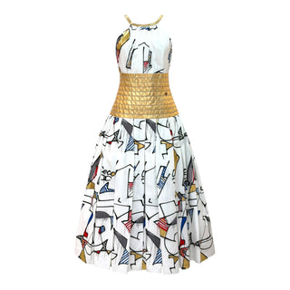 Chanel Métiers d’Art 2018/19 Egyptian-Inspired Cotton Dress with Gold Leather Corset Detail