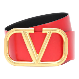 Valentino Garavani Black & Red Reversible VLogo Signature 70mm Leather Belt