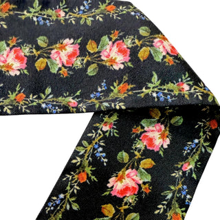 Gucci Black Floral Rose Print Silk Twilly Scarf