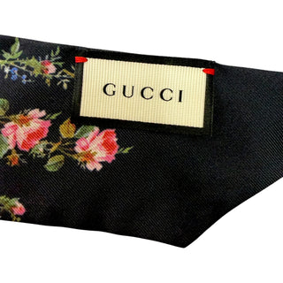 Gucci Black Floral Rose Print Silk Twilly Scarf
