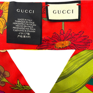 Gucci Red Multicolour Floral Print Silk Twilly Scarf with Box