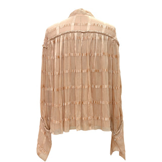 Chloe Blush Beige Ribbon Trim Pussybow Sheer Blouse