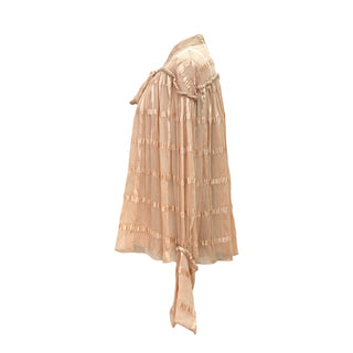 Chloe Blush Beige Ribbon Trim Pussybow Sheer Blouse