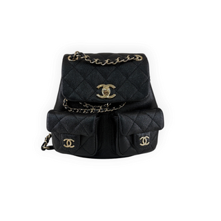 Chanel Black Mini Duma Quilted Caviar Leather Backpack with Gold Hardware