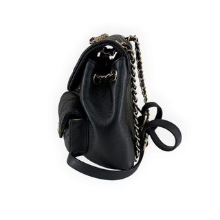 Chanel Black Mini Duma Quilted Caviar Leather Backpack with Gold Hardware