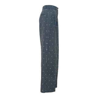 Chanel Navy Striped Wide-Leg Trousers with CC Motif