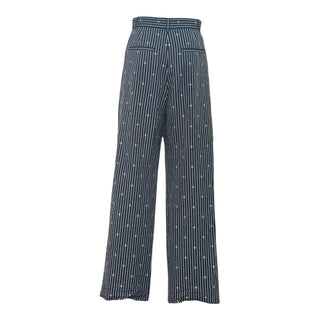Chanel Navy Striped Wide-Leg Trousers with CC Motif