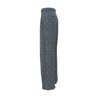 Chanel Navy Striped Wide-Leg Trousers with CC Motif