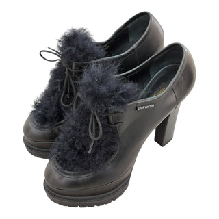 Louis Vuitton Black Leather & Shearling Heeled Boots