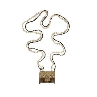 Chanel Gold-Tone Faux Pearl Mini Flap Bag Pendant Long Necklace