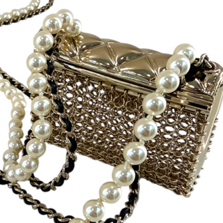 Chanel Gold-Tone Faux Pearl Mini Flap Bag Pendant Long Necklace