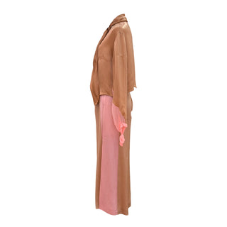 Valentino Blush Caramel Pussybow Blouse & Wide-Leg Trouser Set
