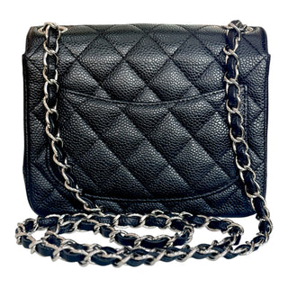 Chanel Classic Mini Flap Bag Black Caviar Leather Silver Hardware