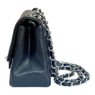 Chanel Classic Mini Flap Bag Black Caviar Leather Silver Hardware