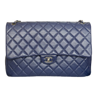Chanel Jumbo  Classic Double Flap Bag Blue Caviar Leather Silver Hardware