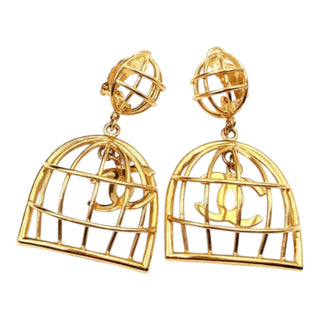 Chanel Gold-Tone CC Birdcage Drop Earrings