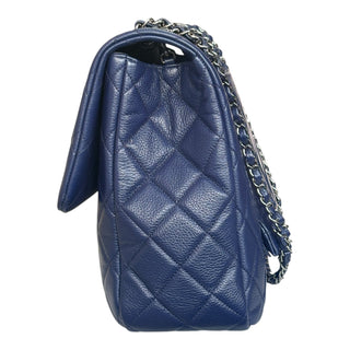 Chanel Jumbo  Classic Double Flap Bag Blue Caviar Leather Silver Hardware