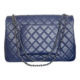 Chanel Jumbo  Classic Double Flap Bag Blue Caviar Leather Silver Hardware