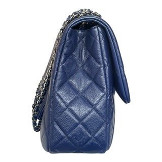 Chanel Jumbo  Classic Double Flap Bag Blue Caviar Leather Silver Hardware