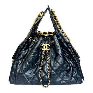 Chanel 25 Small Handbag in Black Quilted Caviar Leather with Gold-Tone Hardware