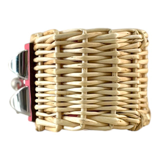 Hermès Médor Picnic Cuff Bracelet in Osier Wicker & Swift Leather Azalée
