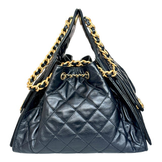 Chanel 25 Small Handbag in Black Quilted Caviar Leather with Gold-Tone Hardware