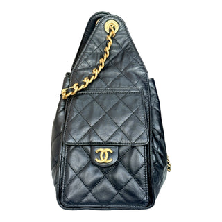 Chanel 25 Small Handbag in Black Quilted Caviar Leather with Gold-Tone Hardware