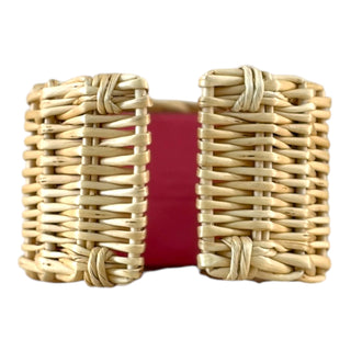 Hermès Médor Picnic Cuff Bracelet in Osier Wicker & Swift Leather Azalée