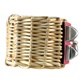 Hermès Médor Picnic Cuff Bracelet in Osier Wicker & Swift Leather Azalée