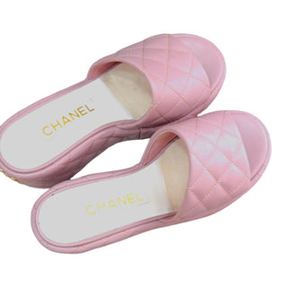 Chanel Light Pink Quilted Lambskin Platform Slide Sandals