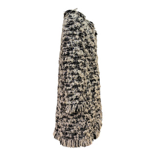 Chanel Black Coco Mark Grid Tweed Collarless Coat