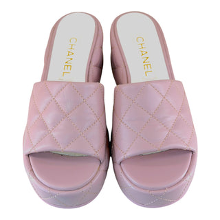 Chanel Light Pink Quilted Lambskin Platform Slide Sandals