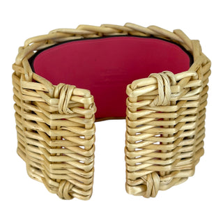 Hermès Médor Picnic Cuff Bracelet in Osier Wicker & Swift Leather Azalée
