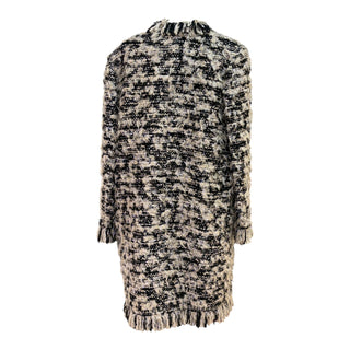 Chanel Black Coco Mark Grid Tweed Collarless Coat