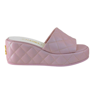 Chanel Light Pink Quilted Lambskin Platform Slide Sandals