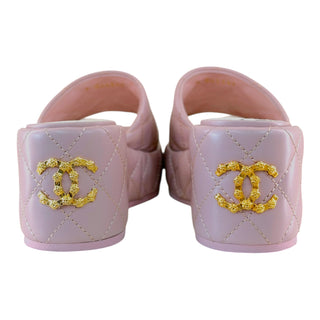 Chanel Light Pink Quilted Lambskin Platform Slide Sandals