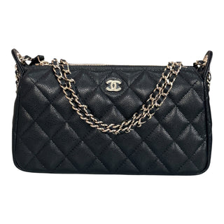 Chanel Quilted Caviar Leather Zip Chain Pouch Black Gold Hardware