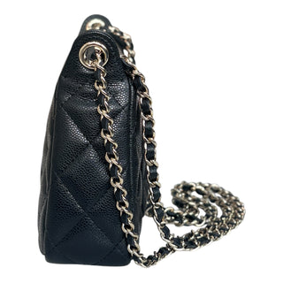 Chanel Quilted Caviar Leather Zip Chain Pouch Black Gold Hardware