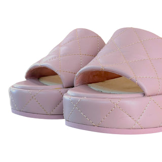 Chanel Light Pink Quilted Lambskin Platform Slide Sandals