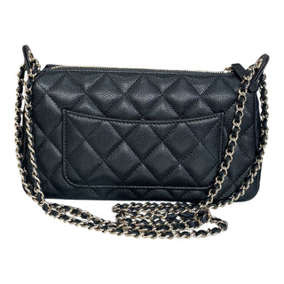 Chanel Quilted Caviar Leather Zip Chain Pouch Black Gold Hardware