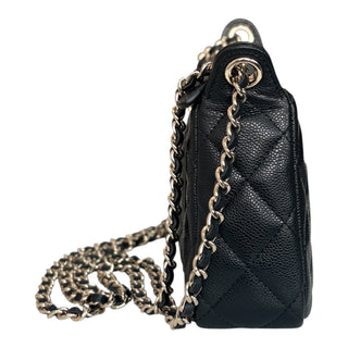 Chanel Quilted Caviar Leather Zip Chain Pouch Black Gold Hardware