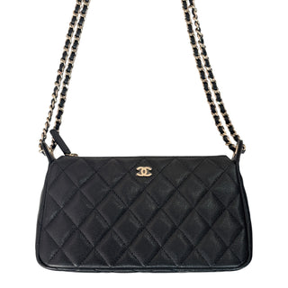 Chanel Quilted Caviar Leather Zip Chain Pouch Black Gold Hardware