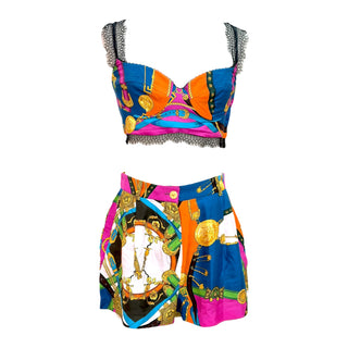 Versace Baroque Print Silk Crop Top & Shorts Co-Ord Set