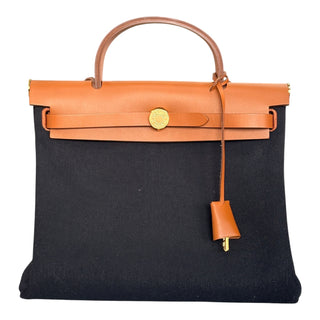 Hermès Herbag Zip 31 Canvas & Vache Hunter Leather Black/Natural Gold Hardware