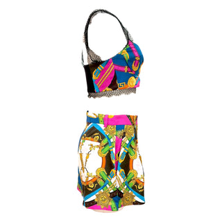 Versace Baroque Print Silk Crop Top & Shorts Co-Ord Set