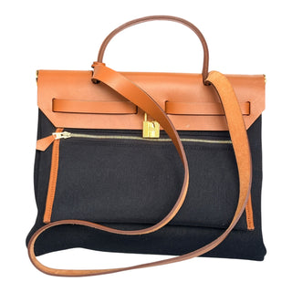 Hermès Herbag Zip 31 Canvas & Vache Hunter Leather Black/Natural Gold Hardware
