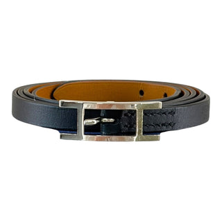 Hermès Behapi Double Tour Reversible Leather Bracelet Noir / Fauve Palladium Plated