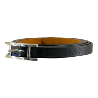 Hermès Behapi Double Tour Reversible Leather Bracelet Noir / Fauve Palladium Plated